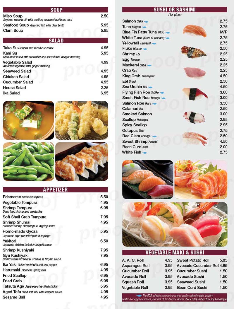Sushi king menu